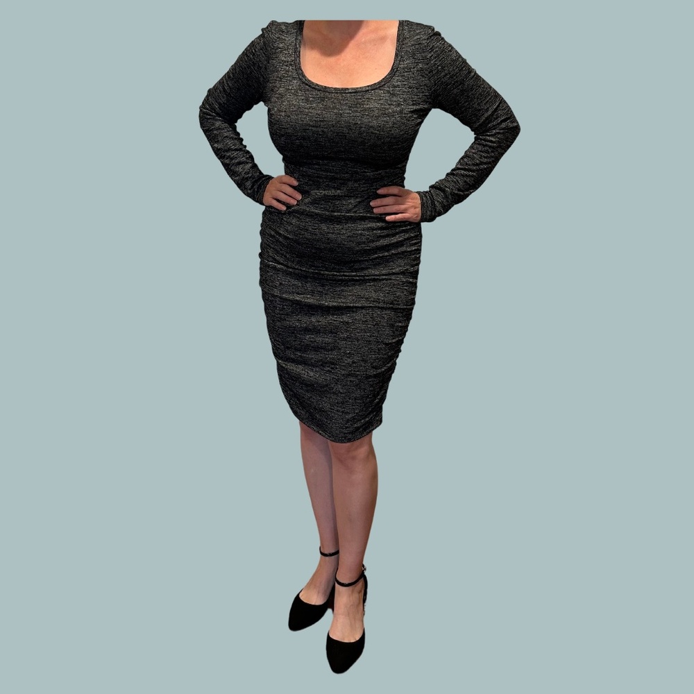 Heathered Grey Ruched Midi Dress